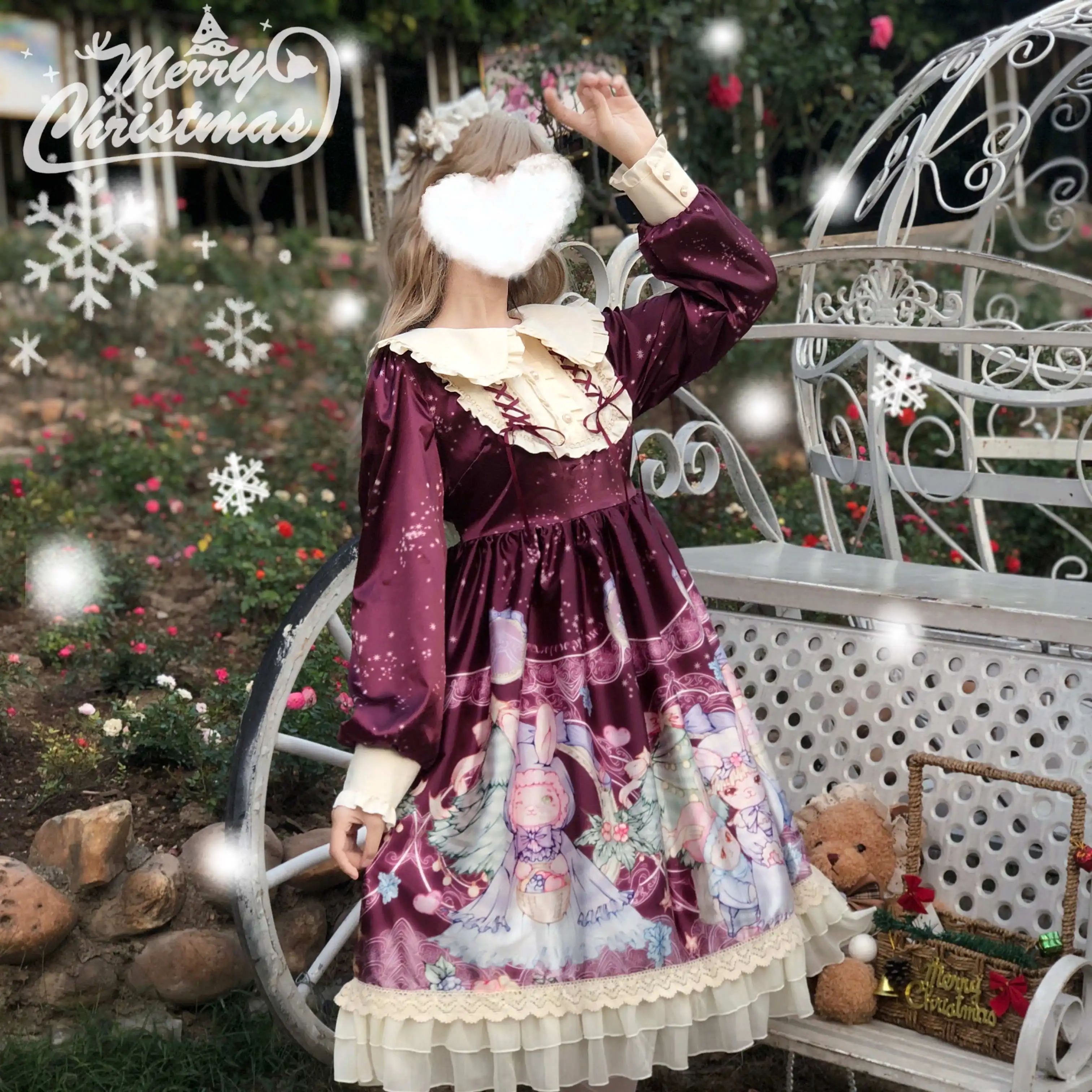 Lolita atspindintis Kalėdų Cosplay Kostiumas Moterims Pynimas Papuoštas Retro Dirželis Tiulio Suknelė arbatėlė rudens žiemos dress