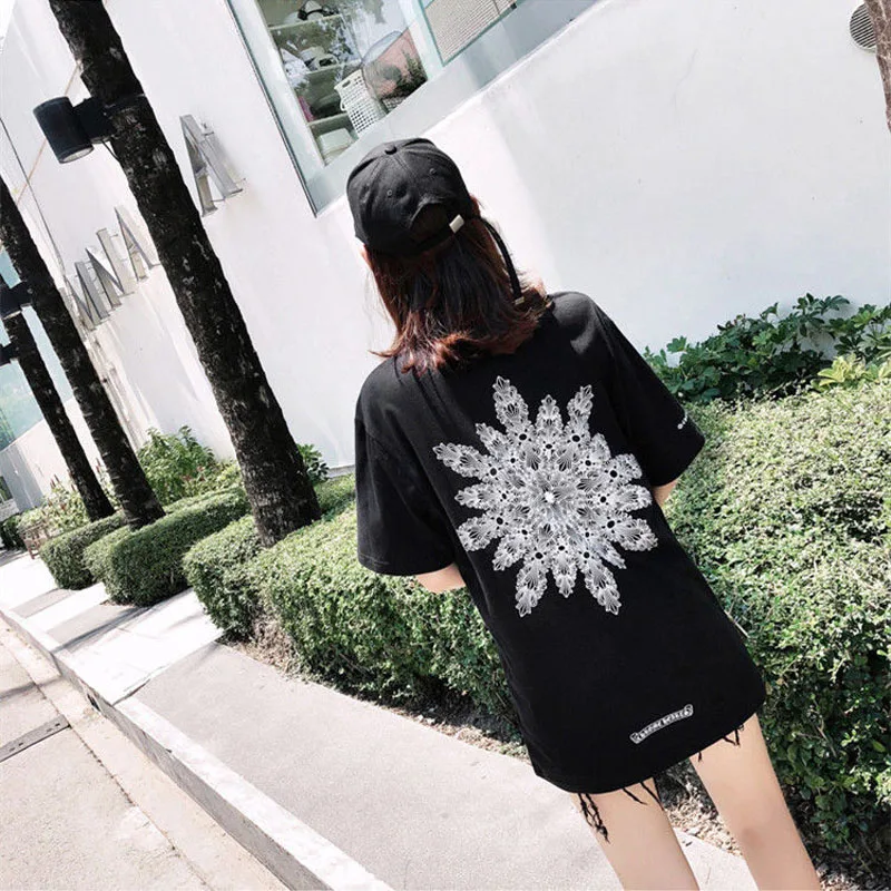 Medvilnės Ins Populiarus Moterų Marškinėliai Harajuku Atgal su Gėlių Atsitiktinis Moterų Tee Marškinėliai