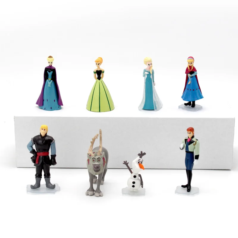 Naujas 8pcs/set Sušaldyti 2 Animacinių filmų Elsa& Anna Žaislai Vaikams Kristoff Sven Anime Duomenys Pvc Lėlės Modelis, Vaikų Kalėdų Dovana