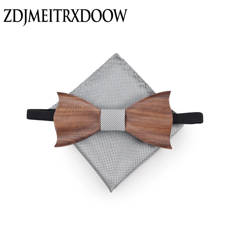 Naujas dizainas 3D Medinis kaklaraištis Pocekt Aikštėje rankogalių segtukai Mados medienos peteliškę vestuvių dinne Rankų darbo corbata Mediniai Ryšius Cadeau Homme