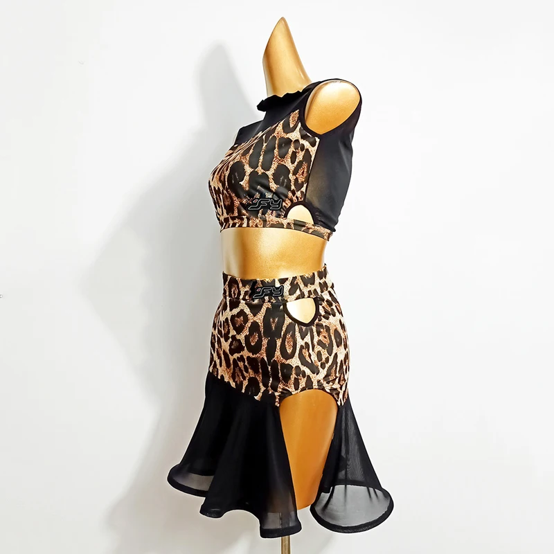 Naujas lotynų Šokių Suknelė Suaugusių Seksualus Viršūnes lotynų Šokių Sijonas Leopard Veiklos Drabužiai Moterims, Salsa Samba, Cha-Cha Kostiumas VDB2285