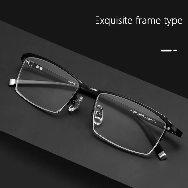 Naujas titano lydinio akinių rėmeliai vyrų ultralight mados pusė-rėmo akiniai rėmeliai optinis recepto akinius 9901P
