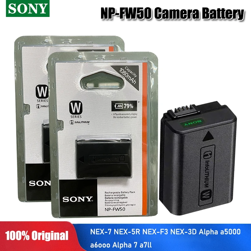 Originalaus Sony NP-FW50 NP FW50 NPFW50 Fotoaparato baterija NEX-7 NEX-5R NEX-F3 NEX-3D Alfa a5000 a6000 Alpha 7 a7II A7r2 a6300