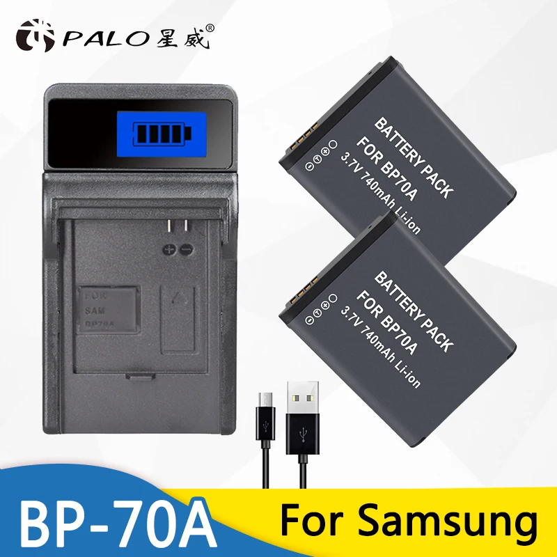 PALO 2vnt BP-70A BP 70A BP70A fotoaparato Baterijas + LCD baterijos įkroviklis, skirtas Samsung SL50 SL600 ST95 ST100 ST6500 TL205 WB30F WB35F