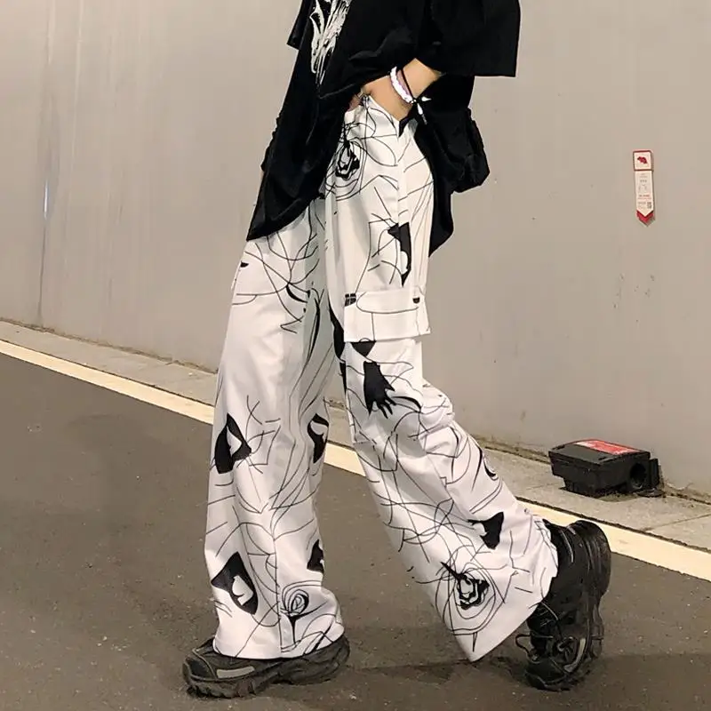 Platus Kojų Kelnės Baggy Pants 3D Geometrinis Spausdinti Moterų Elastinga Juosmens, Palaidi Hip-Hop Streetwear Harajuku Grunge Tamsios Kelnės Unisex