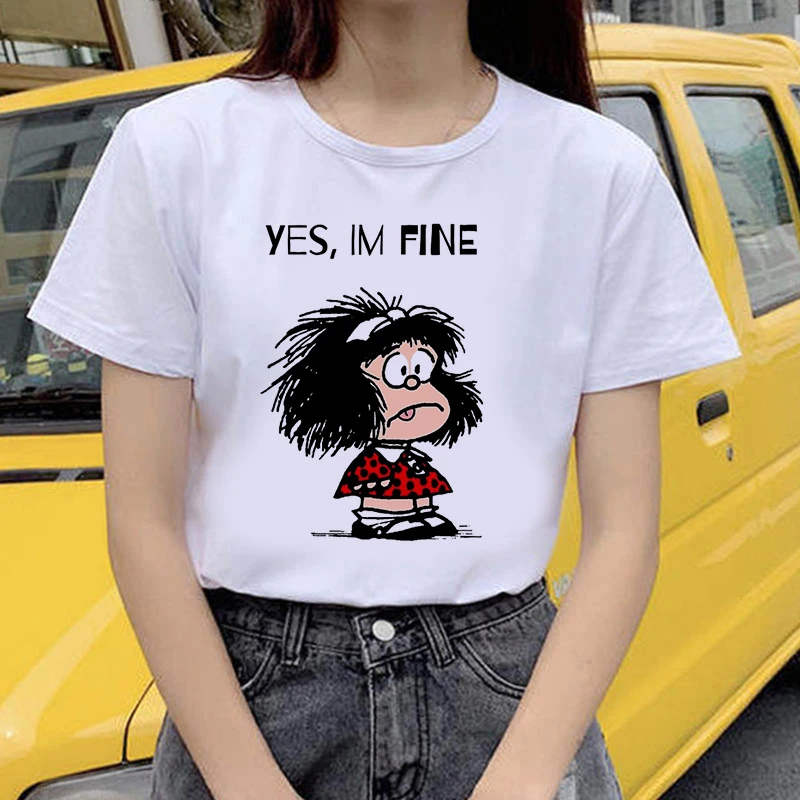 Ponios Atsitiktinis Harajuku Grafinis marškinėliai trumpomis Rankovėmis Kawaii Marškinėlius Moterų moteriški marškinėliai Mafalda Animacinių filmų Mados Spausdinti marškinėliai