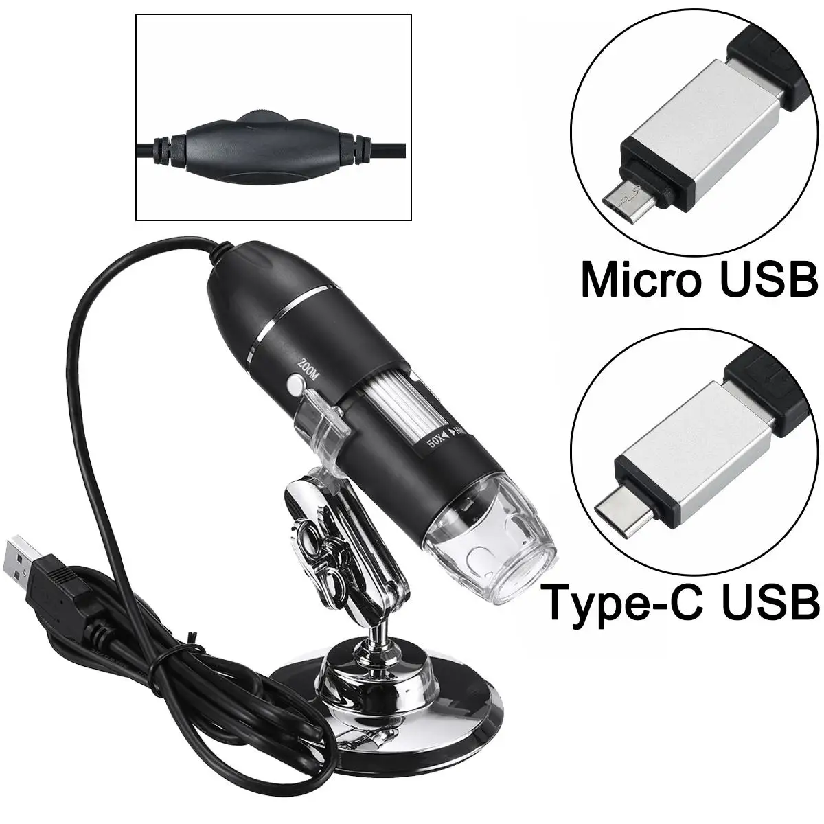 Reguliuojamas 1600X 2MP 1080P 8 LED Skaitmeninis Mikroskopas Tipas-C/Micro USB didinamasis stiklas Elektroninių Stereo USB Endoskopą Telefono PC