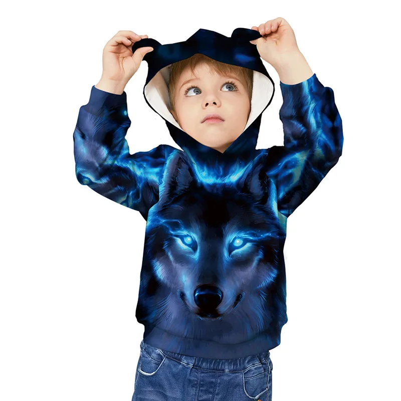 Rudenį, Žiemą Vaikai Hoodies Vilkas, Liūtas Gyvūnų 3D Atspausdintas Palaidinukė Vaikas Berniukų, Mergaičių Paltai Mielas Ausis Bliuzono Prakaito Garcon Enfant 4-12Y