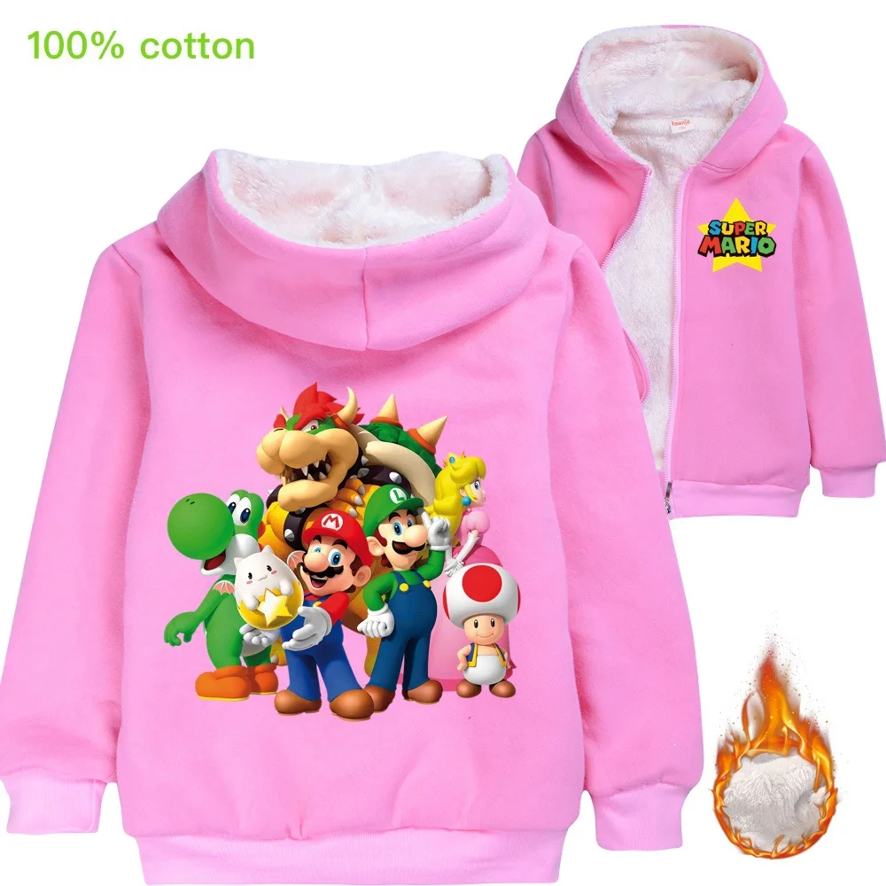 Super Mario striukė berniukui žiemos aksomo, šiluma, Drabužiai, kūdikių mergaitės berniukai hoodies striukės apranga MARIO Vaikams, cartoon kailis palaidinukė