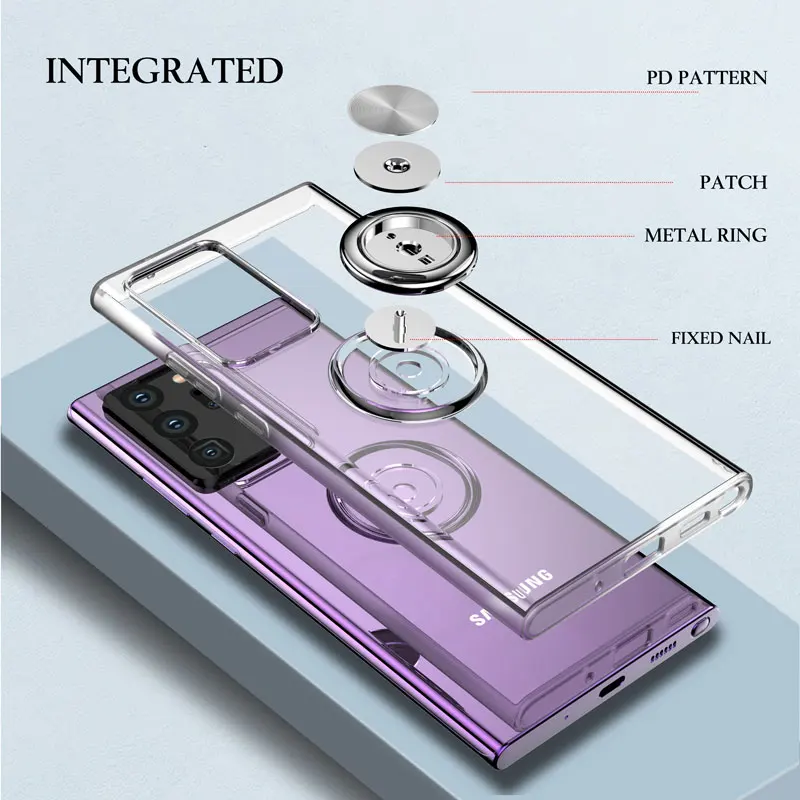 Telefono dėklas, skirtas Samsung Galaxy Note, 20 Ultra Atveju, Magnetinės Metalo Žiedas, Stovas Sunkiai PC Šarvai atsparus smūgiams gaubtas, skirtas 
