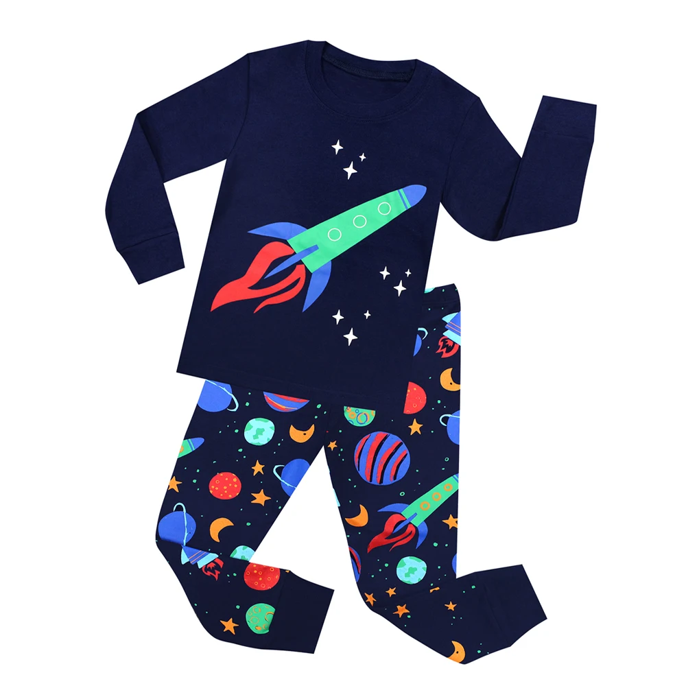 Vaikai Raketos Spausdinti Kūdikis Sleepwear Merginos Kalėdų Elnias Pižama Rinkiniai Vaikams Dinozaurų Automobilių Pižamos Pijamas Berniukų Naktiniai Drabužiai