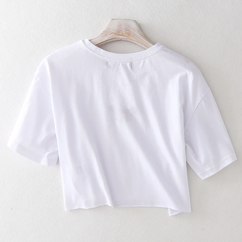 Vyriški drabužiai 2020 metų vasaros, balta apkarpytos marškinėliai moterims mielas atsitiktinis elastingumą viršūnes tees trumpomis rankovėmis moteriška ponios t-shirt