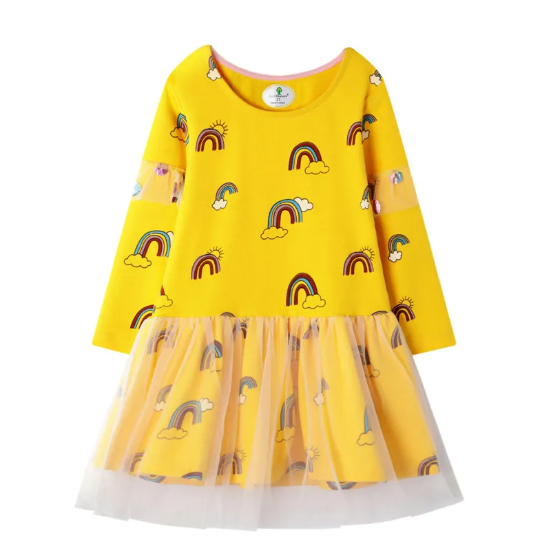 Šokinėja Metrų Princesė Naujas Rainbow Mergaičių Suknelės Medvilnės Ilgomis Rankovėmis Vaikų Drabužių Šalies Vaikų Mergaičių Suknelės, Kostiumų