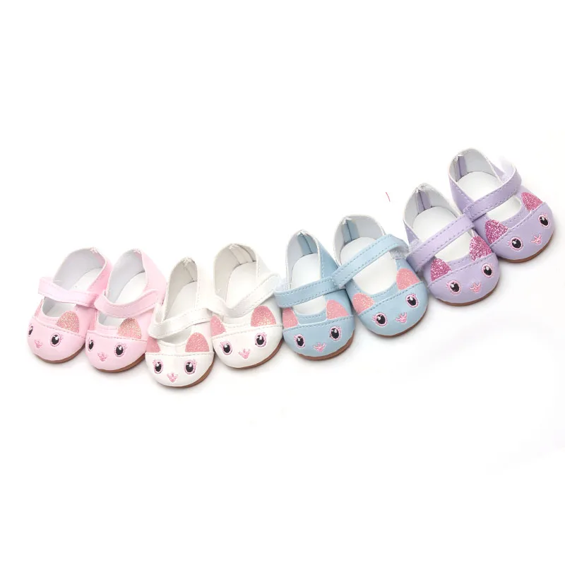 18 colių Mergaičių lėlės batai Cute cat batai PU Amerikos naujagimių batų žaislai tinkami 43 cm kūdikių lėlės s147