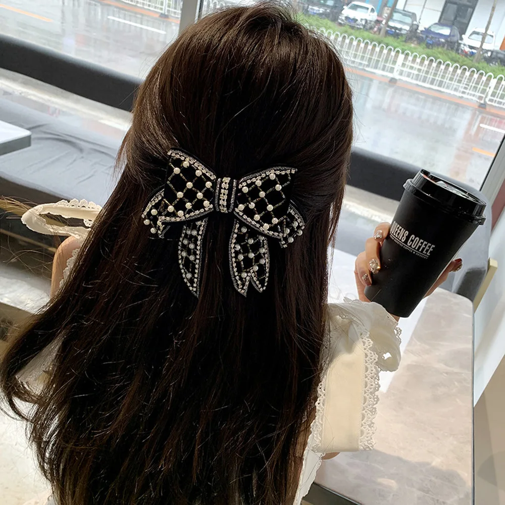 2020 Japonų Stiliaus Naujas Paprasta Mergina, Plaukų Clips Black Pearl Didelis Bowknot Plaukų Smeigtukai Moterims, Mada, Plaukų Aksesuarai