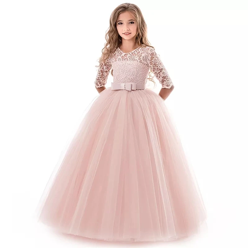 2020 Metų Vasaros Vaikų Mergaičių Vestuvių Gėlių Mergaitės Suknelė Ilgomis Rankovėmis Elegantiškas Princesė Partijos Inscenizacija Oficialų Suknelė Tiulio Nėrinių Suknelė