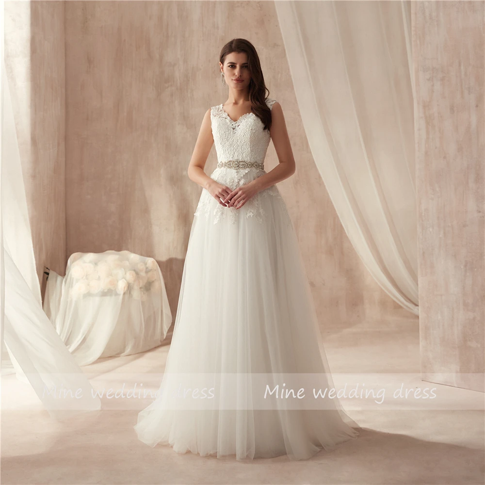 2021 Naują Atvykimo V-Kaklo Aukštos Kokybės Nėrinių Aplikacijos Vestuvių Suknelė Duobute Varčios A-Line Bridal Suknelės Vestido De Casamento