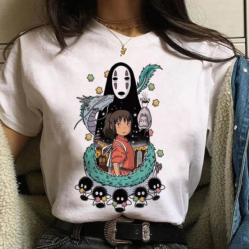 2021 Studio Ghibli Atkakli Toli Hayao Miyazaki Kawaii Print T-shirt Moterims, Harajuku Estetinės Moterų Marškinėlius Baltos Viršūnės Anime
