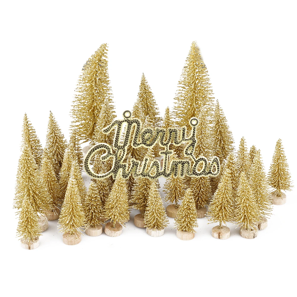 49pcs Kalėdų Mini Pušų Matinio Sizalio Medžių Žiemos Papuošalai Stalo Medžių Apdaila su Mediena, Netauriųjų Namų Dekoro