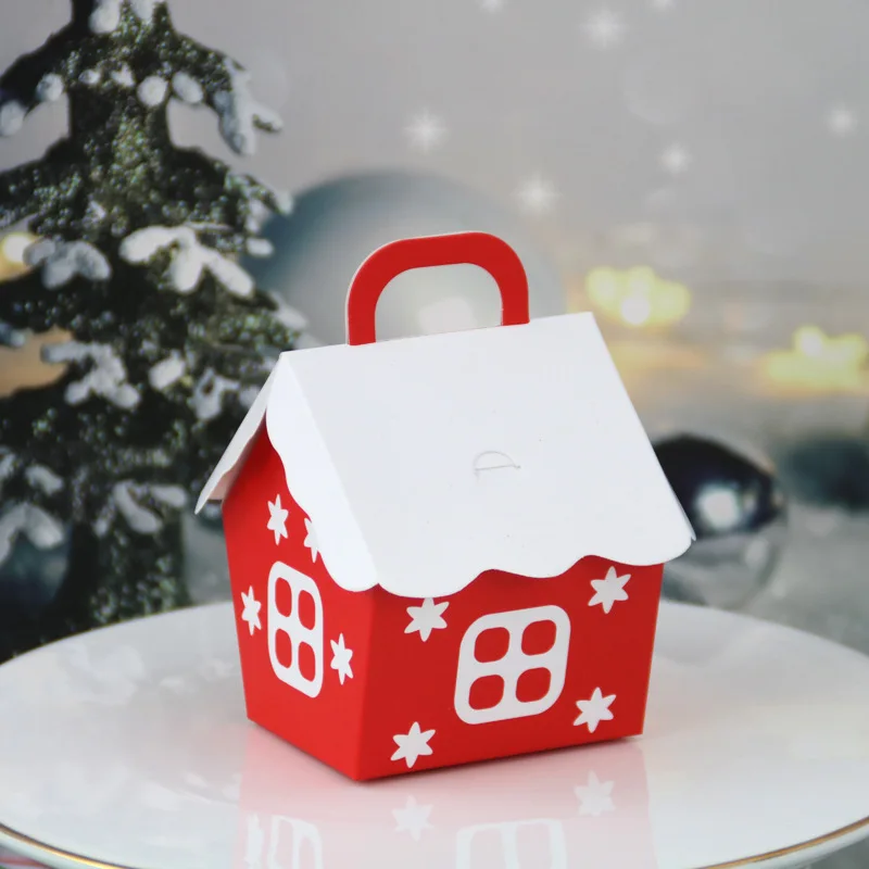 50pcs Europos Šventiniai Dovanų Dėžutėje Kalėdų Saldainių Dėžutė Raudona Nedidelis Namas Vestuvių Saldainių, Sausainių Pakuotę Dovanų Dėžutėje