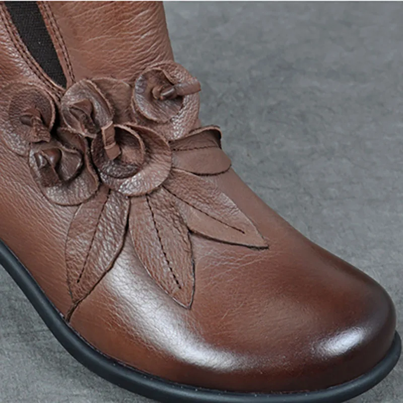 CEYANEAO Rudens-Žiemos sezoną Nacionalinės vintage stiliaus moteriški batai su minkštu padu; Moterų trumpas karvės odos batus su aukšti kulniukai