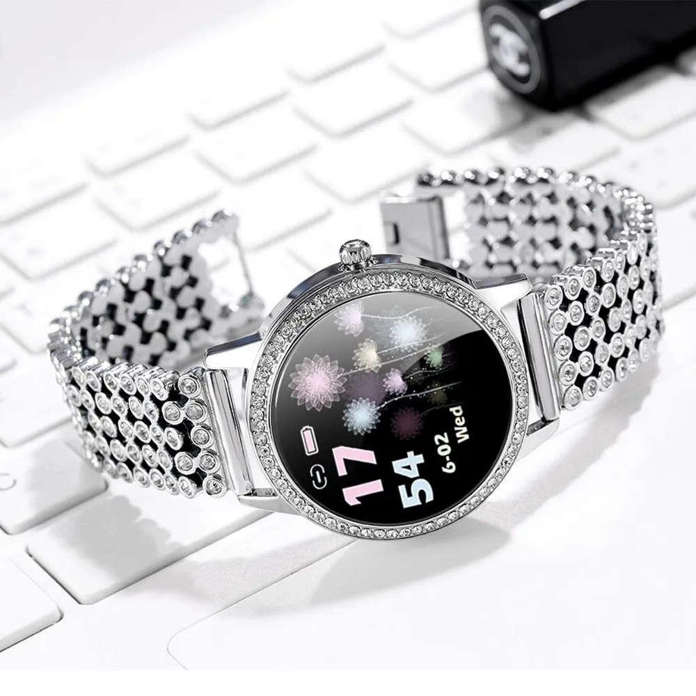 Deimantų dygliuotos Smart Žiūrėti 2020 Moterų Gražių Plieno Sporto Žiūrėti IP68 vandeniui Fitneso apyrankę Širdies ritmo LW20 Smartwatch