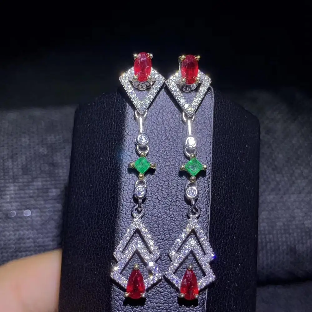 Elegantiškas raudonas rubinas smaragdas žalia stud auskarai moterims, sidabras fine jewelry tikras natūralus perlas 925 sterlingas sidabro draugei dovana