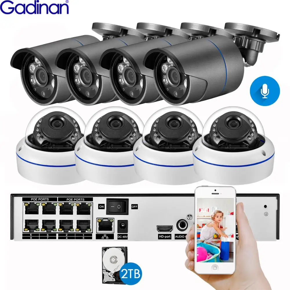 Gadinan 8CH 5MP NVR su 3MP IP Tinklo Kameros POE Garso Lauko Priežiūros CCTV Saugumo kamerų Sistema Home Video rinkinys