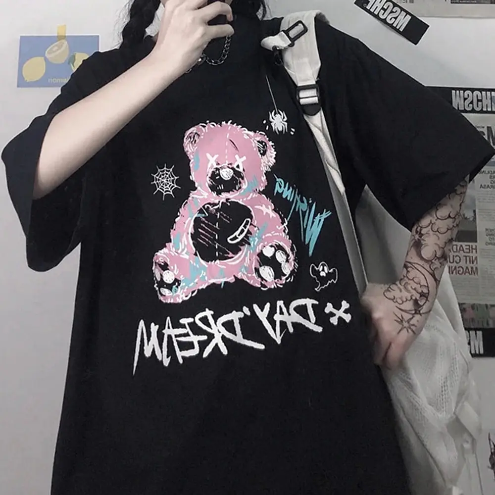 Karšto Pardavimo Vasarą Moterys Streetwear Viršūnes Spausdinimo Atsitiktinis goth Moterų marškinėliai Kawaii Unisex Trumpas Rankovės Anime Marškinėliai HipHop