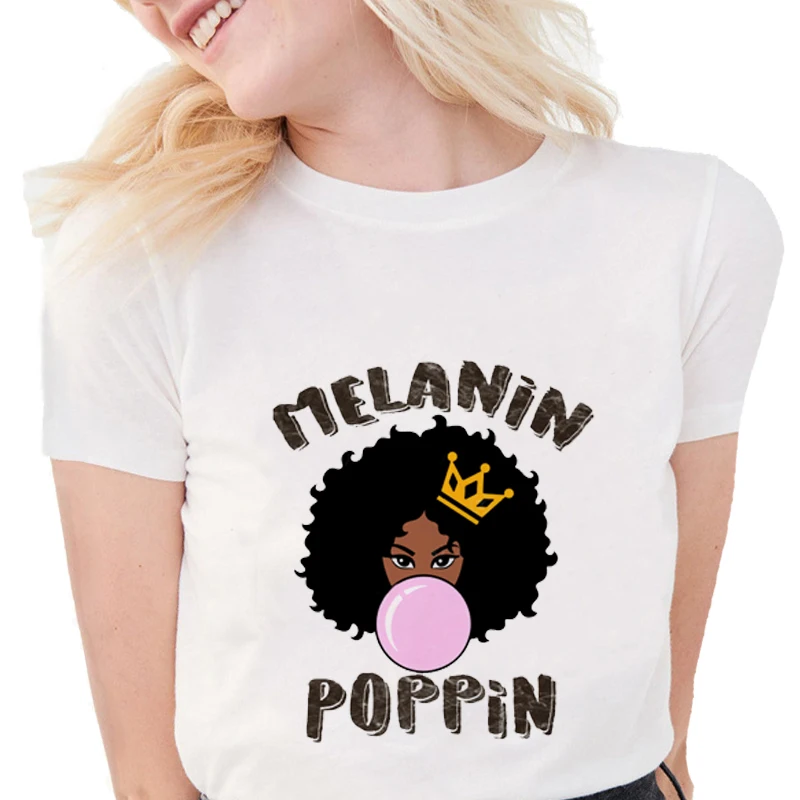 Kramtomosios Gumos Melanino Poppin Karalienė t marškinėliai moterims Minkštos Medvilnės Afrikos Meno grafinis tees Moterų black girl magic baltas Viršūnes