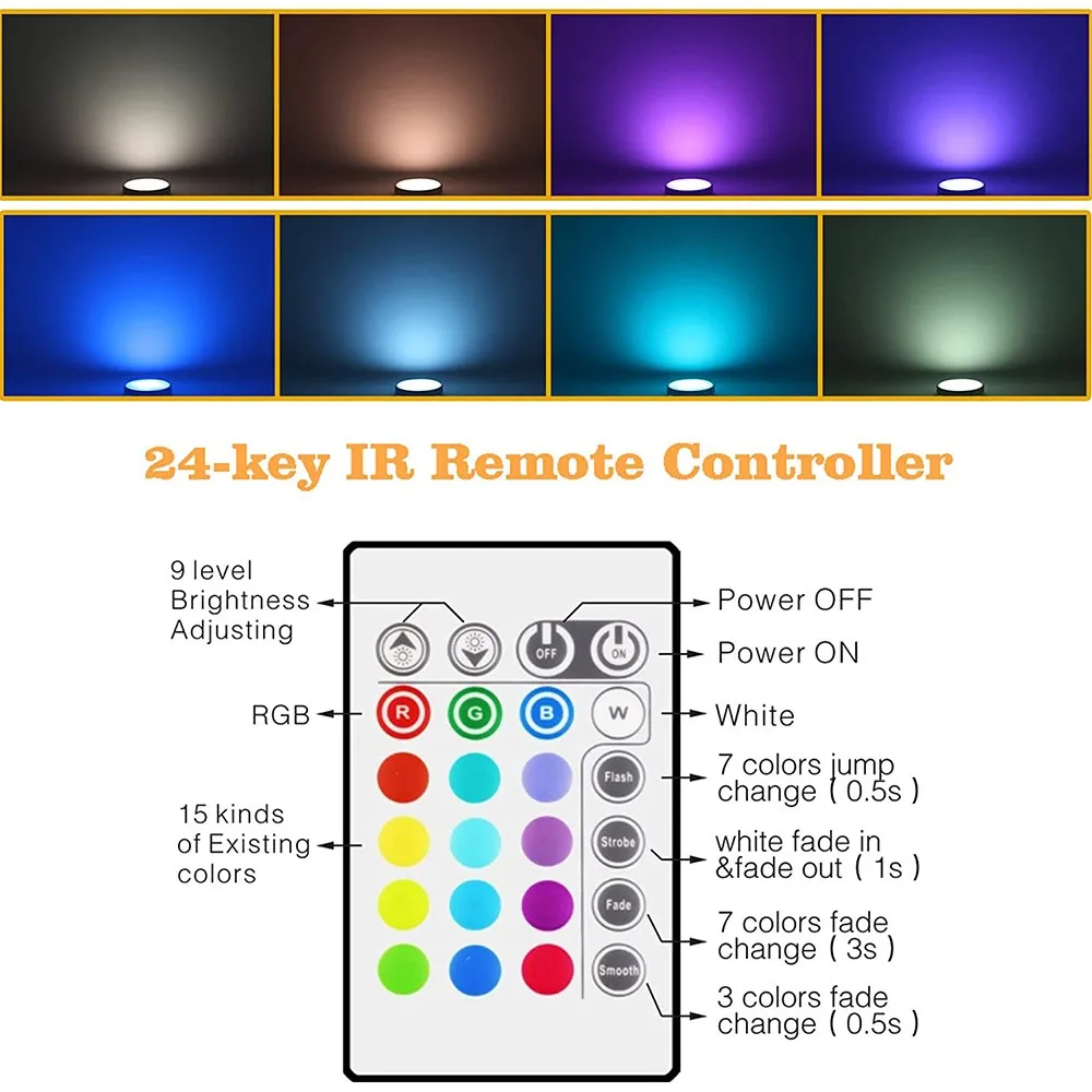LED Kabineto RGB Šviesos Lempos Spalva Keičiasi Puck Šviesos w/ Remote Control Pritemdomi Pagal Lentynos Virtuvės Skaitiklis, Baldai, Apšvietimas