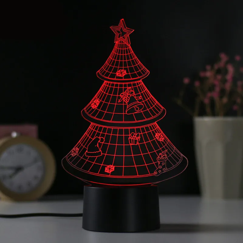Linksmų Kalėdų dovana, 7 Spalvų Konvertavimo Holograma Lempa USB Akrilo Kalėdų Eglučių Žiburiai Naujųjų Metų Navidad Tiekimo Dovana
