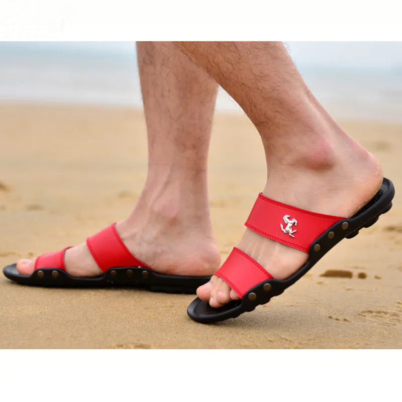 Mazefeng 2018 m. Vasaros Batai Aukštos kokybės Vyrai Sandalai Slip-on Odos Paplūdimio Vyriškos Šlepetės Platforma Juodos spalvos Vyriškos Basutės Guminiai Batai