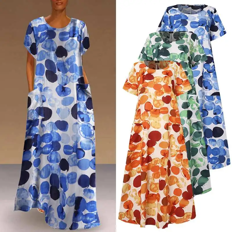 Moterų'Bohemian Suknelė trumpomis Rankovėmis Gėlių Spausdinti Atostogų Vasarą Ilga Suknelė 2021 VONDA Plius Dydžio Drabužius Femme Atostogų Sundress