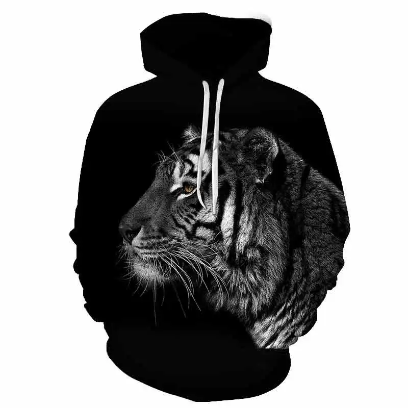 Naujas 3D atspausdintas hoodie gyvūnų gobtuvu megztinis kietas tigras hoodie vyrams, moterims, vaikams, gatvės dėvėti marškinėlius juoda hoodie drabužiai