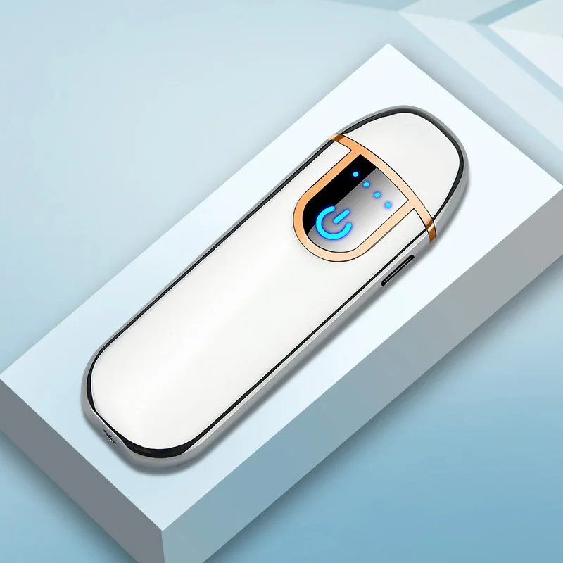 Naujas Cool pirštų Atspaudų Jutiklis Elektros Lengvesni Ultra Plonas Cigarečių Degiklio USB Įkrovimo Dvigubo Kampo Metalo Vėjo Žiebtuvėliai