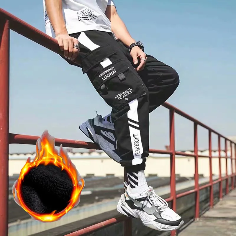 Naujas Šiltas Plius Aksomo Krovinių Kelnės Vyrams 2020 M. Žiemos Hip-Hop Streetwear Jogger Ziajać Kelnės Atsitiktinis Poilsiu Sweatpants Vyrų Kelnės