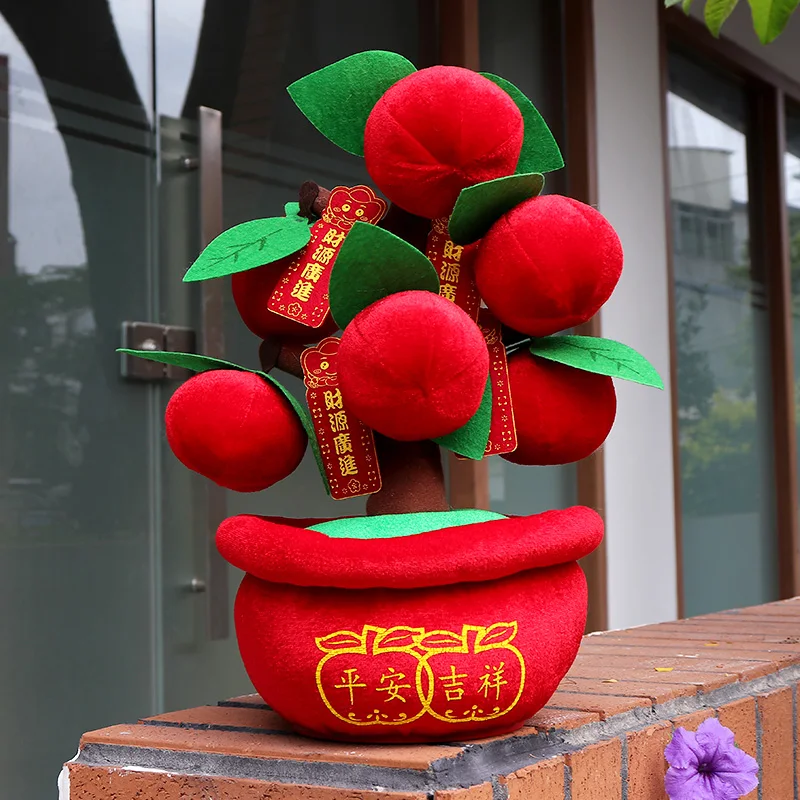 Pliušinis žaislas animacinių filmų Kinų Naujųjų Metų Pavasario Šventė likimo namų apelsinų medis Persikų, gėlių dekoracija pareikšti pageidavimus turto dovana 1pc