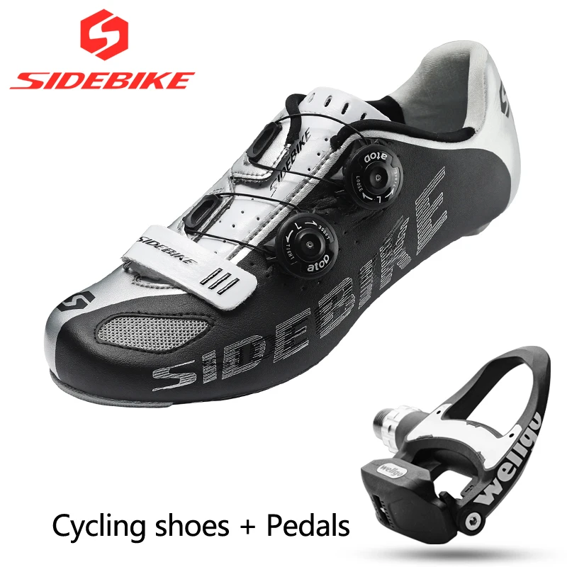 Sidebike anglies kelių dviračių sporto batelius vyrai lenktynių batai rinkiniai, įskaitant pedalai kelių dviratį savaiminio fiksavimo dviračių sportbačiai kvėpuojantis