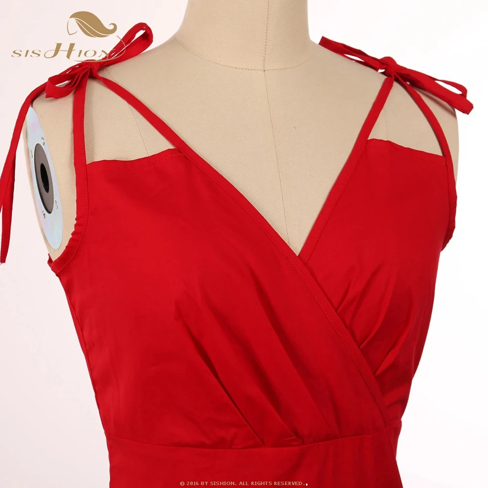 SISHION 2021 Seksualus Spageti Dirželis Medvilnės Juoda Raudona Moterų Suknelė Plius Dydis VD1527 50s 60s Linijos Šalies Roko Retro Vintage Suknelė