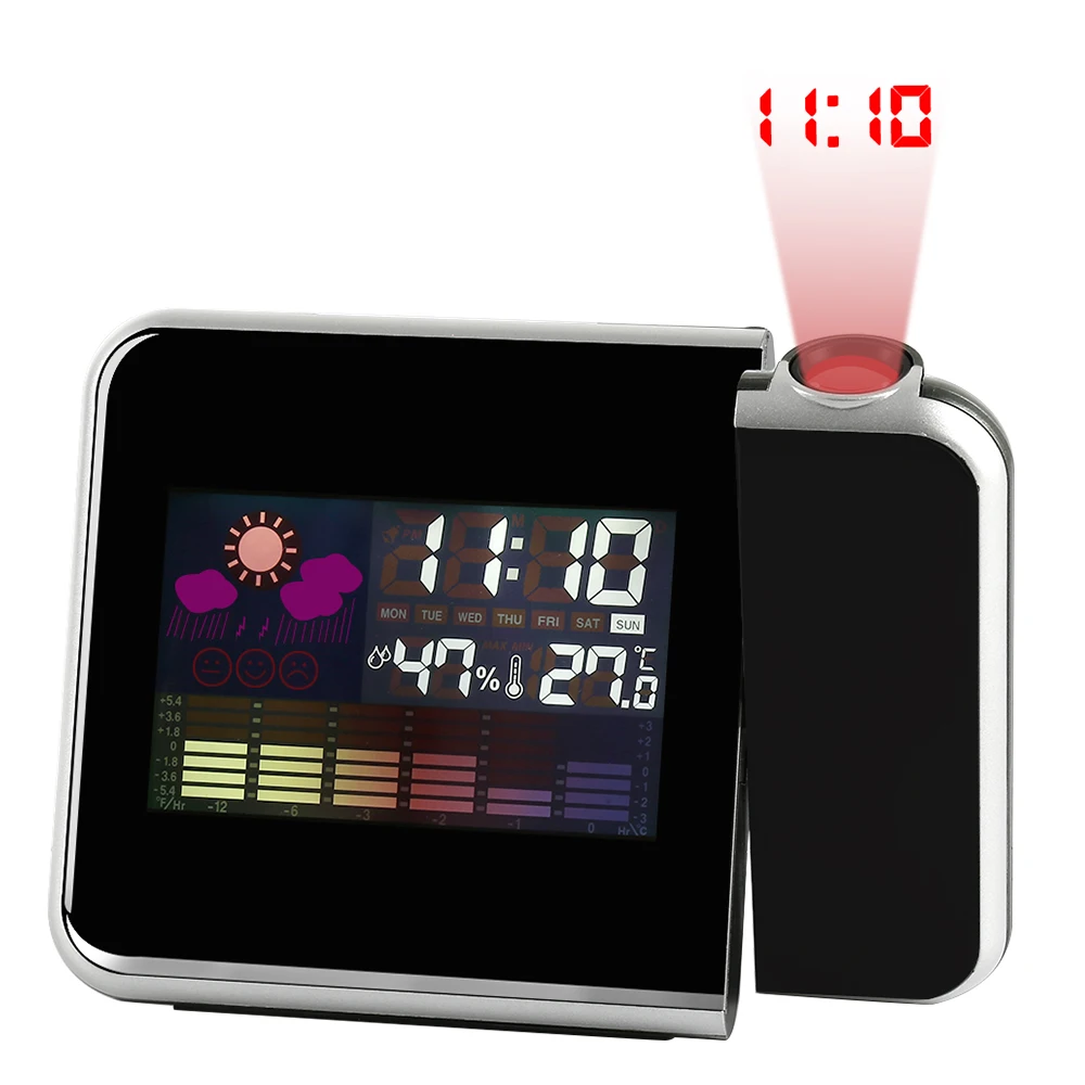 Skaitmeninis LCD Projekcija LED Ekranas, Žadintuvas Oro Atidėjimo Funkcija, Temperatūros Termometras, Drėgmės Stalo Laikrodis Apdaila