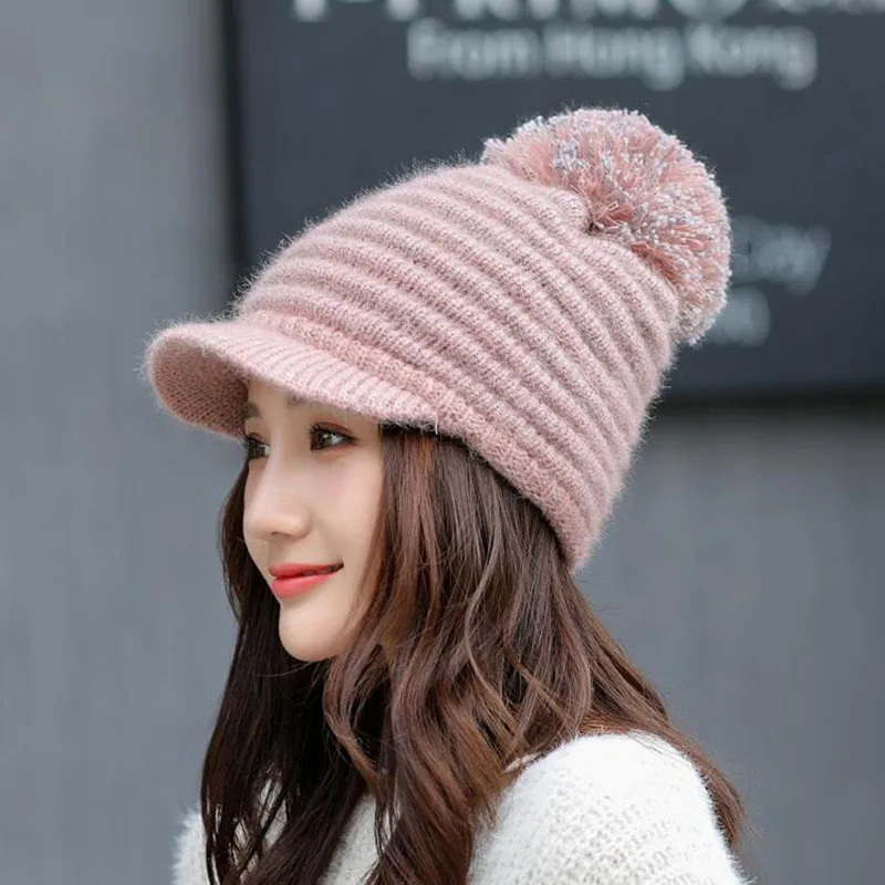 SUOGRY Moterų Žieminės Kepurės Mergaitėms, Kepurės Naujas Mados 2018 Aukštos Kokybės Megztas Šiltas Beanies Skullies Lady Pom Pom Ausų Kepurės