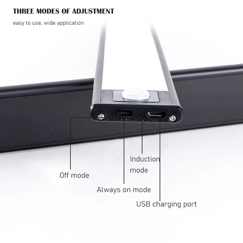 Ultra-plonas USB LED Kabineto Apšvietimo 3 Rūšių PIR Judesio Jutiklis Įkrovimo Juodo Aliuminio virtuvės, spintos, apšvietimo žibintai