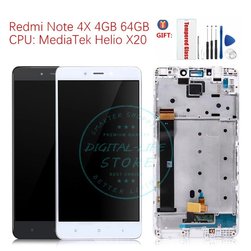 Už Xiaomi Redmi Pastaba 4X 4GB 64GB MTK LCD Ekranas Jutiklinis Ekranas skaitmeninis keitiklis komplektuojami su Rėmo Pakeitimas, Remontas, Dalys