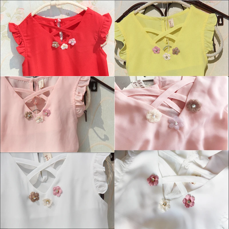 Vaikai Palaidinė vasaros 2018 Paauglių Didelis Mergaičių Marškiniai Šifono Baltos Palaidinės Mergaitėms Gėlių Dizainas, Stalviršiai, Kūdikių Mados Mergina Drabužiai