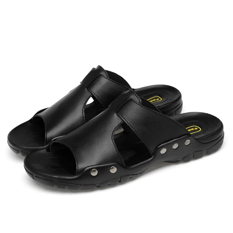 Valstone Odos Šlepetės Vyrų 2020 m. vasarą Kokybės sandalai Split odos Paplūdimio bateliai hombre sandalias juoda Papildomų plius dydis 38~52