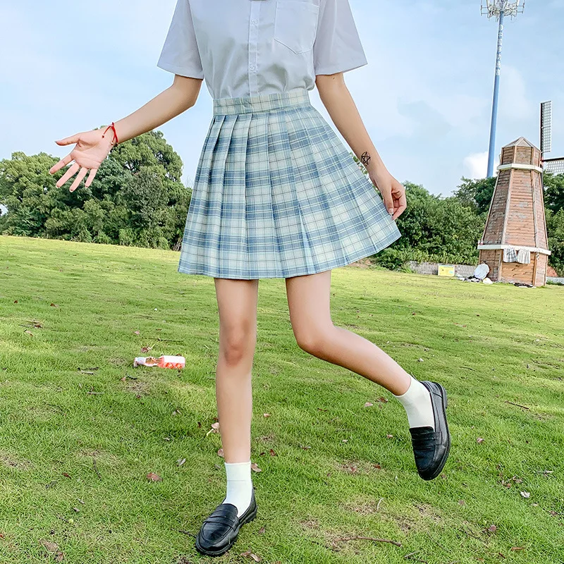 Vasarą Moterys, Plisuotas Sijonas 2020 M. Aukštos Juosmens korėjos Japonija Stiliaus Studentų Sijonai Mergaitėms Mielas Saldus Pledas JK Vienodas Mini Sijonas